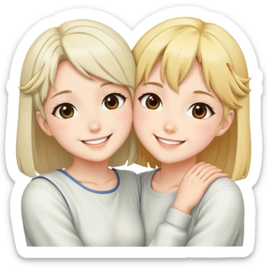 Two cute anime girls with their faces pressed together cheek to cheek, smiling happily sticker