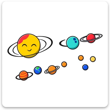 Solar system with planets in the shape of hearts orbiting around a sun, cute colorful heart planets sticker