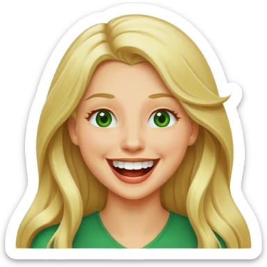 blonde with long hair and green eyes, laughing, iOS Apple emoji style sticker