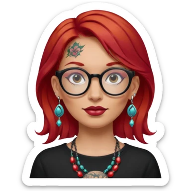 red hair woman with extra  big earring and face tattoed and wearing big glasses sticker