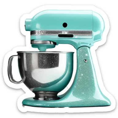 Realistic silver and pastel tiffany blue kitchenaid mixer with white shiny sparkly glitter and diamonds on it. sticker
