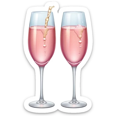 Two stemmed glasses filled with pink champagne clinked together sticker