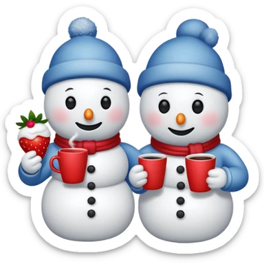 snowmen holding strawberry and coffe sticker