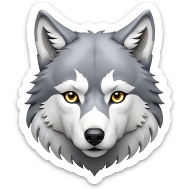 cinematic-noble-wolf-portrait-emoji,-poised-and-regal,-with-a-strong,-lean-build-and-a-sleek,-fur-of-grey-and-white,-deep-set-soulful-piercing-eyes,-simplified-yet-sharp-and-sophisticated-features,-highly-detailed,-full-body, zoomed out showing shoulders sticker