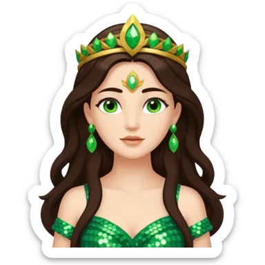 Juno, Goddess of Marriage from Gods and Goddesses with long dark brown hair, green sequin outfit sticker