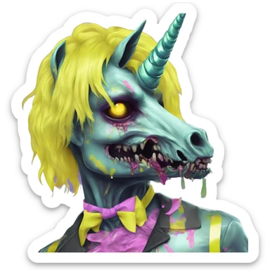 .Zombie_ Vaporwave black holographic oilslick zombie unicorn smoking yellow caution tape  sticker