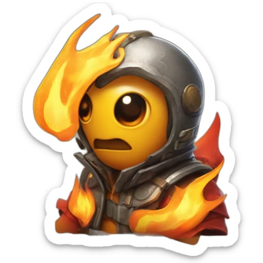 The Burny Games character, a yellow-orange cartoon figure with a dome-shaped body, flames at the top, large dark eyes, and a red tongue sticker