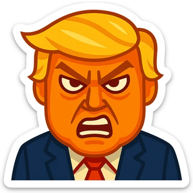 Donald Trump emoji, exaggerated big orange face, evil expression sticker