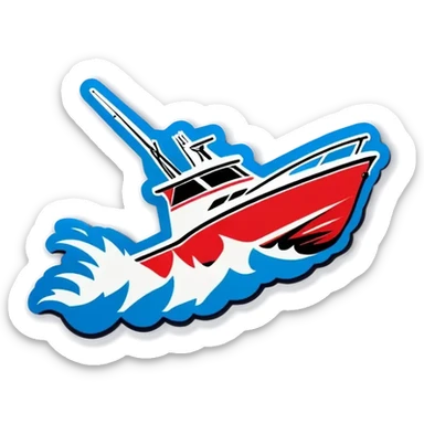 sport fishing boat over wave sticker