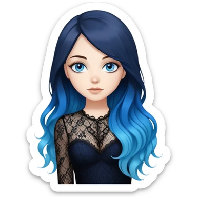 Beautiful Buxom-pawg-twerking-bending over-classy-deep blue eyes-very very long brunette to sky blue ombre hair-big juicy booty, wearing black lace, sfw sticker