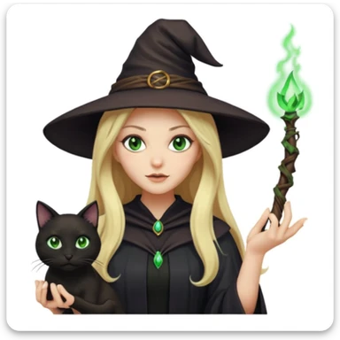 A blonde witch with a black cat, casting a spell sticker