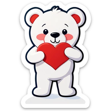 White teddy bear with red heart nose and red heart on his left chest  sticker