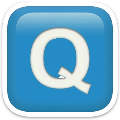 "3D premium,3D rounded-square icon in soft bleu with a beveled edge, bold serif white letter 'Q'centered, strong specular highlights, inner glow, 1024x1024, png" sticker