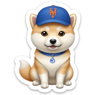 White Shiba Inu wearing Mets hat sticker