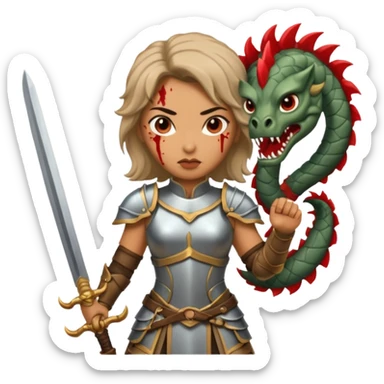 Fierce Latina in armor with a sword after a battle cutting off the head of a hydra sticker
