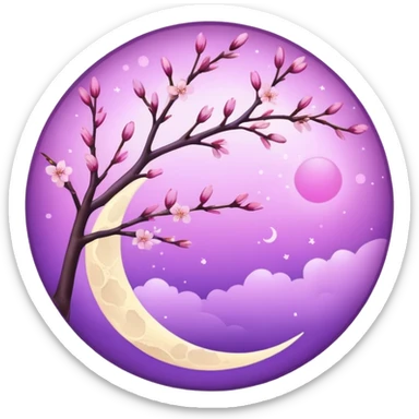 purple Moon with cherry blossoms sticker