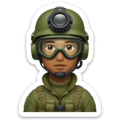 male modern soldier in green upgraded equipment, helmet, mask, and night vision goggles, cool and brutal sticker