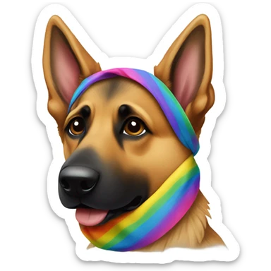 German Shepard with a rainbow bandana around the neck sticker