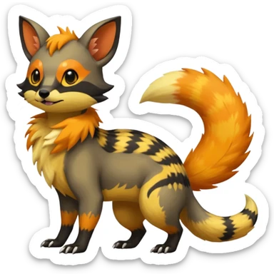 Rare warm-colored exotic cute epic aesthetic colorful Salandit-Eevee-Civet-species-Fakemon-hybrid-creature, with wild markings, full body sticker
