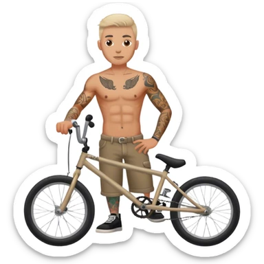 shirtless white man with tattoos on bmx bike sticker