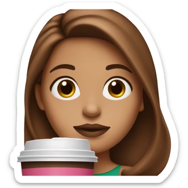 Girl with pink lips and brown hair holding starbucks coffee sticker