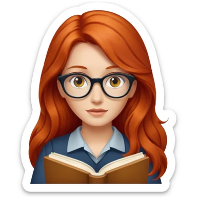 long red haired women with book with optical  sticker