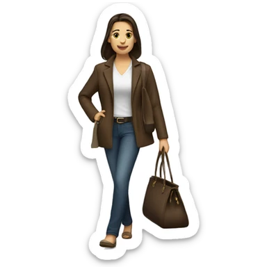 brunette caucasian woman dressed nice walking with a purse sticker