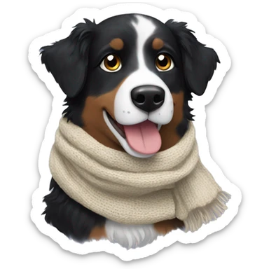 Small black australian shepherd dog wearing a knit scarf sticker