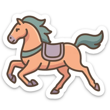 Chinese eastern style horse galloping, first frame of sequence, thin clean contours, soft rounded shapes, pastel palette #98B5BC, #B5B3C1, #C9A3C9, #E4C0CA, #F7DCD1, #F7C0AA, detailed shadows and highlights, soft lighting, transparent background, less cute, no decorative elements, silhouette and appearance as in reference sticker