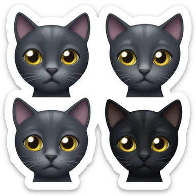 Four dark grey cats and 1 black cat sticker
