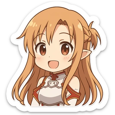 Sticker of Asuna from Sword Art Online in chibi style, cute expression, transparent background, inspired by the reference image. sticker