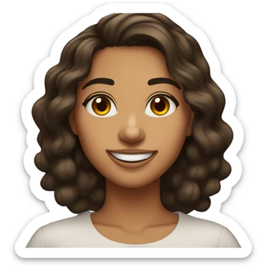 22-year-old woman. Girl with really really dark brown shoulder-length beach waves. REALLY Dark brown eyes with a HUGE OPTIMISTIC SMILE." Olive SKIN  sticker
