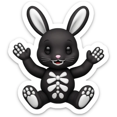 Emoji pour twitch d'une peluche lapin squelette noir qui dit bonjour sticker