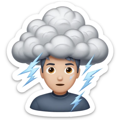 Tiny storm cloud exploding above a head, lightning frozen mid-strike sticker