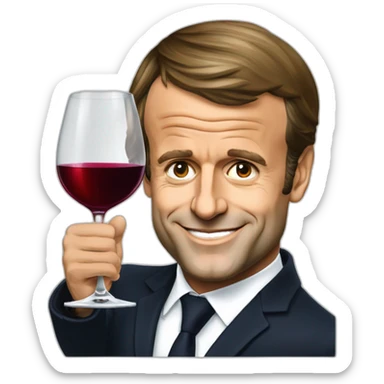 Emmanuel Macron avec un verre de vin rouge sticker
