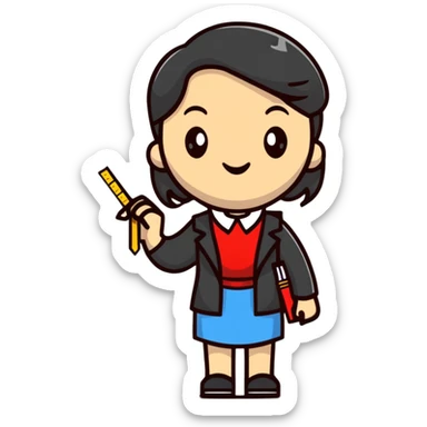 full body mad female teacher with ruler sticker