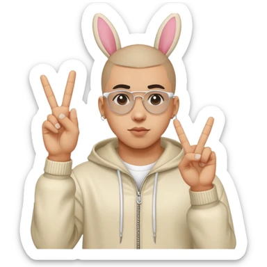 Bad Bunny making peace gesture sticker