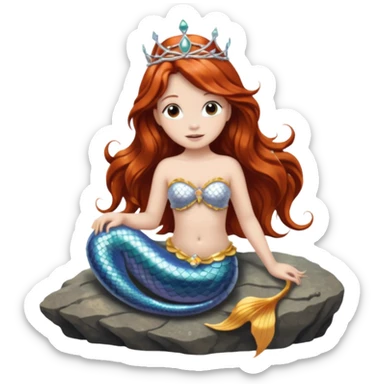 Mermaid with Shell Crown – Long flowing hair, shell tiar, sitting on rock sticker
