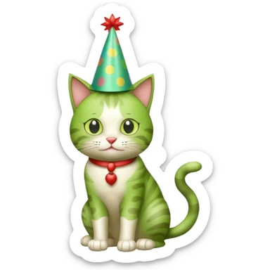 green cat full body  with party hats sticker