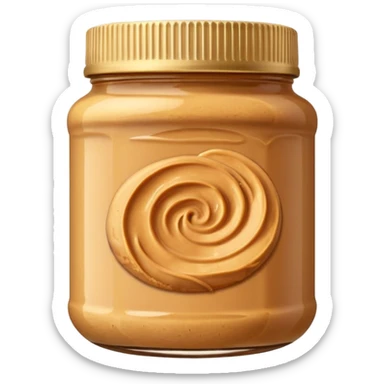 clean transparent jar of peanut butter with creamy golden-brown swirl, simple lid, no label, rich thick texture, soft lighting, subtle shadows, emoji scale sticker
