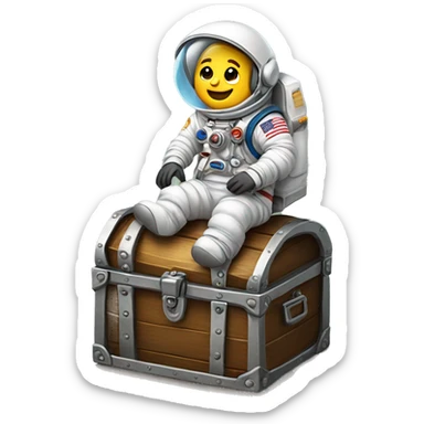 astronaut staying on top of a treasure chest sticker