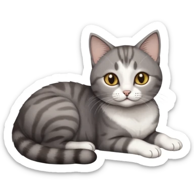 full body tiny short hair dark grey and white cat with hazel eyes lying down sticker