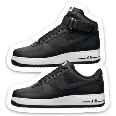 Nike Air Force sneaker, black, viewed straight from the side, simple iconic silhouette sticker