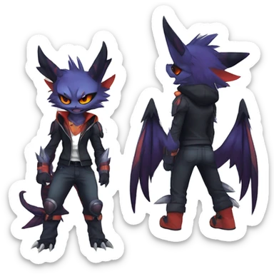 Cool Anthro Dark Absol-Noivern-Quilava-Litten-Pokémon with edgy stripes hoodie spiked collar punk Full Body sticker