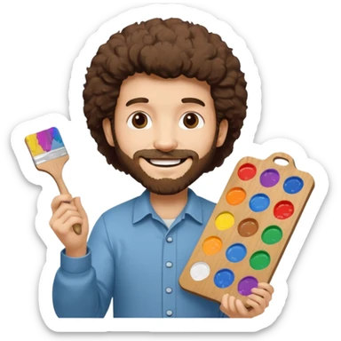 Bob ross holding a paint palett sticker