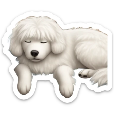 Fluffy white dog sleeping on a dog bed sticker