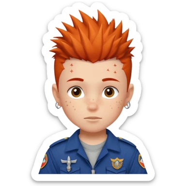 tattoed scout kid, spiky haired with scout uniform sticker