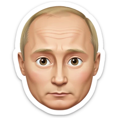 Photorealistic portrait of Vladimir Putin, extremely high detail and realism, round face with a hint of emoji style, polished and clean, serious expression sticker