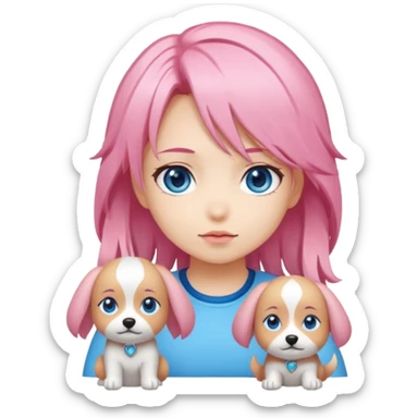 "Chibi-Anime-Girl mit Hundeohren, pinken Haaren, großen blauen Augen und breitem Grinsen." sticker