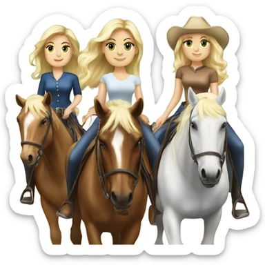 3 blonde ladies riding horses sticker